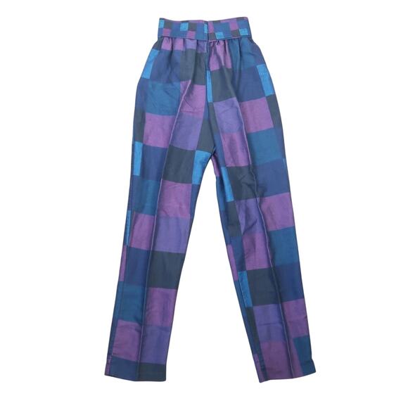 Vintage 80s Purple and Blue Check Plaid Straight Leg Pants M - Picture 1 of 5